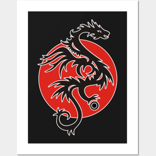 Sun Dragon With Pearl - Black Red White Posters and Art